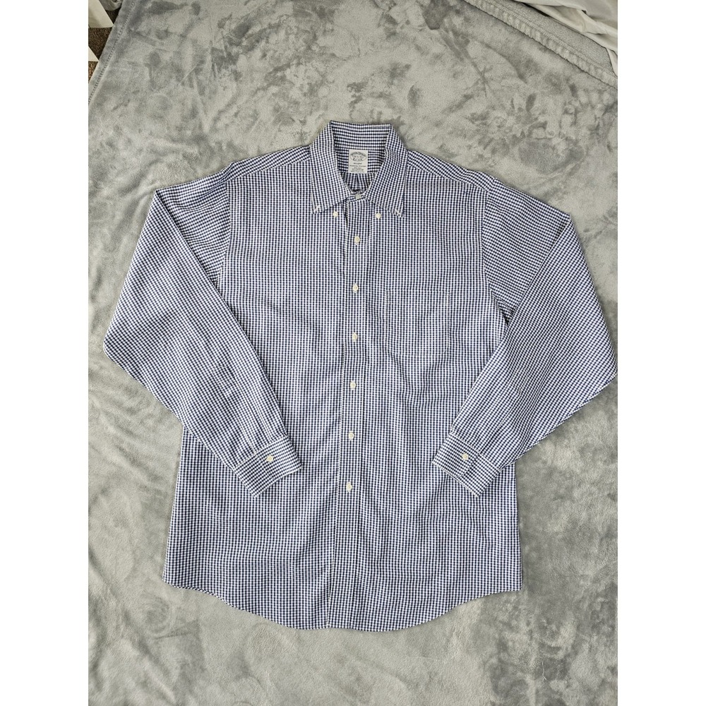 Brooks Brothers Regent Shirt Mens 16 1/2-35 Blue White Buffalo Check Button Down